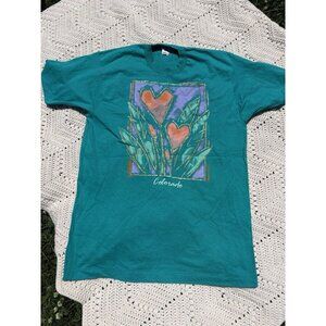 Vintage Single Stitch Fruit Of The Loom Colorado Teal Floral XL T-shirt USA